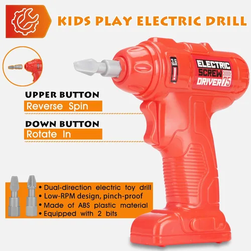 Miniatura 5 de REXBETI Banco de trabajo para niños con taladro eléctrico realista y caja de herramientas, kits de construcción de banco de trabajo para niños
