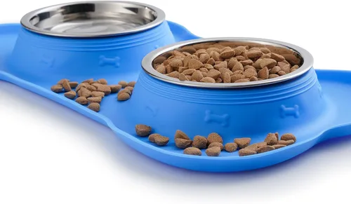 Miniatura 5 de Hubulk - Comedero doble de acero inoxidable con base de silicona antideslizante antiderrames y pala para alimento, para perros pequeños, medianos
