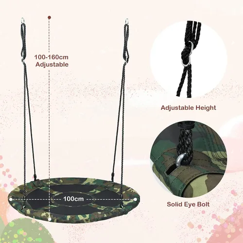 Miniatura 3 de KOTEK Columpio de árbol de platillo de 40 pulgadas para niños, juegos de columpio para interiores y exteriores con cuerdas ajustables para colgar
