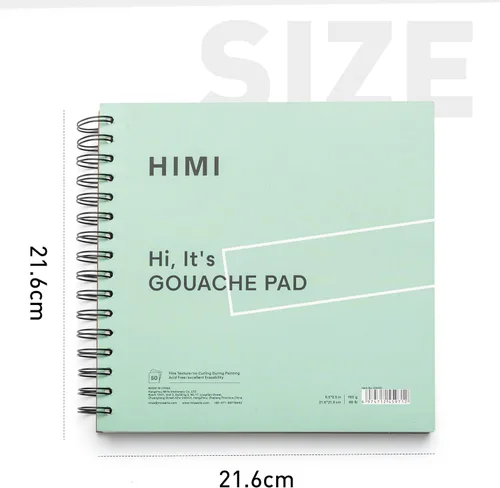 Miniatura 4 de HIMI Juego de Hojas de Gouache 8.5X8.5" (98lb/160g) 50 Hojas Juego de Papel Mixto, Encuadernado con Alambre Lateral, Textura Fina, en Juego de Hojas