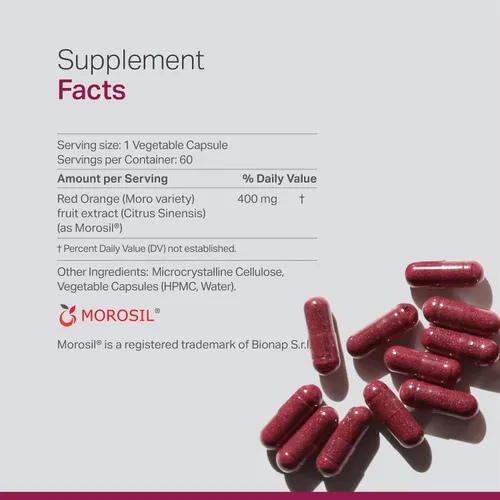 Miniatura 2 de Morosil: Suplemento antioxidante y nutricional para hombres y mujeres Bienestar y vitalidad Naranja roja Moro Sin OGM, sin gluten, 60 cápsulas
