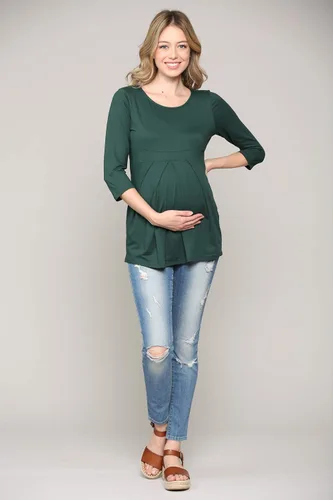 Miniatura 75 de LaClef - Blusa de maternidad para mujer, cuello redondo, manga 3/4, plisada al frente, estilo peplum