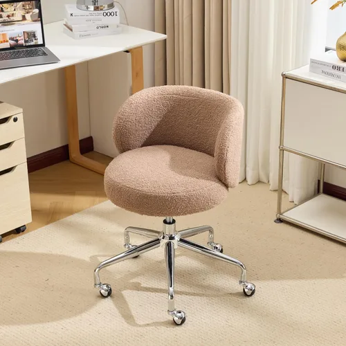 Miniatura 13 de VINGLI Bonita silla de escritorio giratoria pequeña y cómoda con ruedas, soporte lumbar ergonómico de respaldo bajo para tocador/técnico de uñas