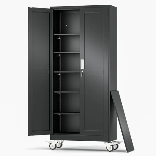 Miniatura 32 de Gabinete de Almacenamiento de Metal Negro, Gabinete de Almacenamiento Alto de 36" con Cerradura y 2 Estantes Ajustables, Organizador de Casillero