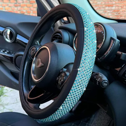 Miniatura 15 de PINCTROT Bling Bling - Funda para volante cómoda con diamantes de imitación de cristal gigante, piel de diamante antideslizante, universal de 15 2.