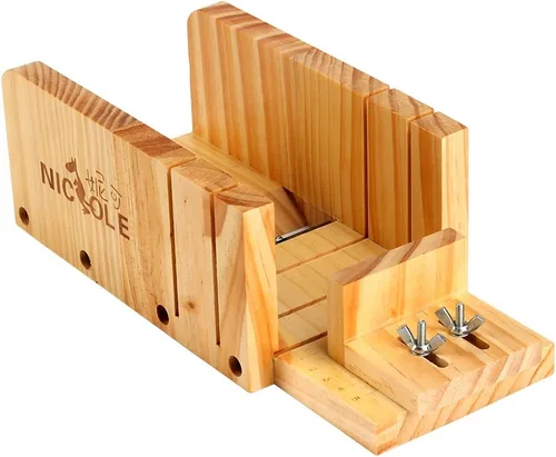 Miniatura 2 de Nicole Juego de 3 herramientas para cortar jabón, caja de corte de pan de madera ajustable multifunción con hoja ondulada y recta de acero