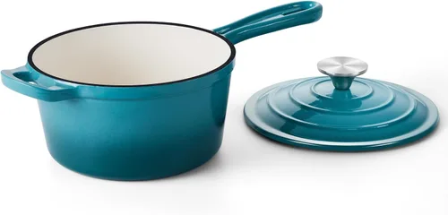 Miniatura 22 de Onader Sartén de hierro fundido esmaltado, cacerola pequeña de 1 cuarto de galón con tapa, olla de hierro fundido, horno holandés esmaltado, Blanco