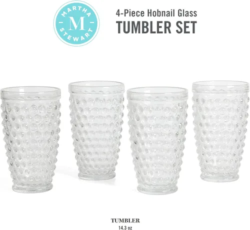 Miniatura 2 de Martha Stewart Chauncey - Paquete de 4 vasos de vidrio hechos a mano de 14.3 onzas, color transparente Transparente (clavo)
