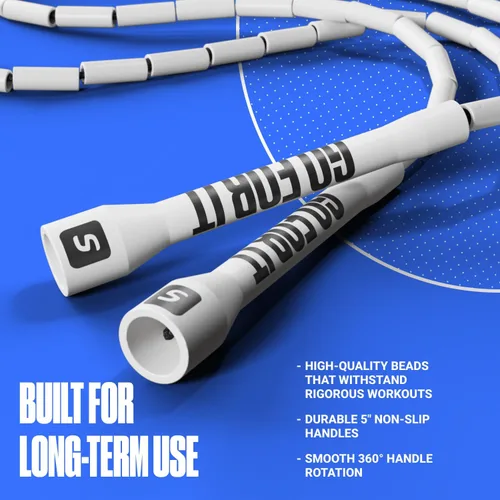 Miniatura 2 de Sportbit Elite Cuerda de Saltar con Perlas - Cuerda de Velocidad Ajustable para Fitness, CrossFit, Boxeo - Sin Enredos, Ligera Blanco