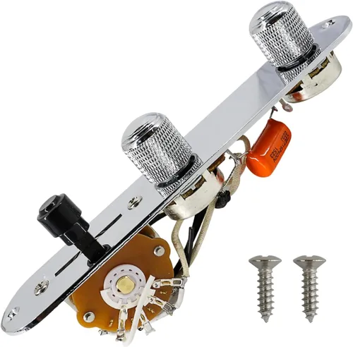 Miniatura 9 de Placa de control de guitarra totalmente cargada, interruptor de 3 vías precableado, 250 K, grandes potenciómetros moleteados, controles de tono