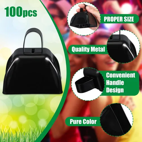 Miniatura 2 de Boao 100 cencerros de metal con asa para eventos deportivos, campanas ruidosas de vacas pequeñas, campanas de llamada para bodas, juegos de fútbol