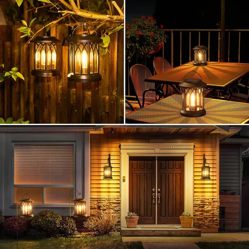 Miniatura 7 de WdtPro Faroles solares colgantes para exteriores, paquete de 2 faroles solares brillantes mejorados, impermeables, con energía solar, luces