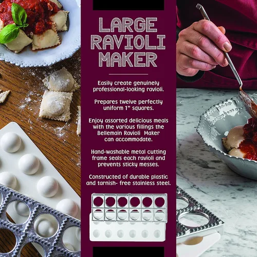 Miniatura 2 de Bellemain Prensa para hacer ravioles Molde Pelmeni, prensa Pierogi, máquina para hacer potstickers, empanadas de carne y dumplings, kit