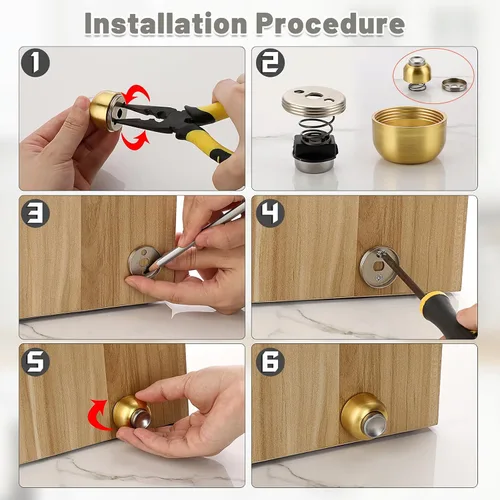 Miniatura 5 de Sumnacon 2 mini topes de puerta de acero inoxidable, potente tope magnético de puerta con tornillos, soporte de puerta resistente para dormitorio