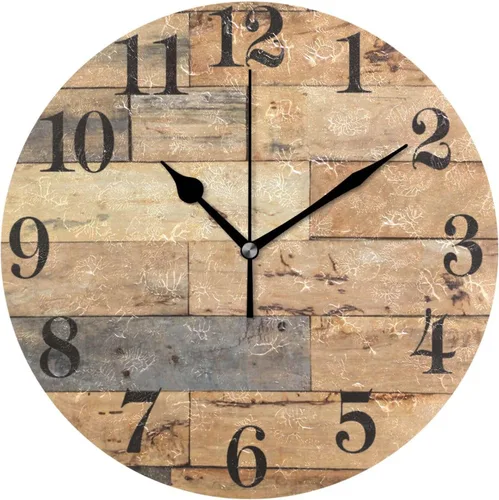 Reloj de pared redondo de 10 pulgadas, estilo vintage, madera antigua, decoración del hogar, sin tictac, para oficina en casa