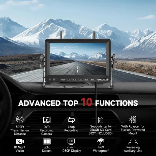 Miniatura 8 de Cámara de respaldo inalámbrica, cámara de respaldo para caravana con monitor HD de 7 pulgadas, sistemas de cámara de respaldo dual para camión