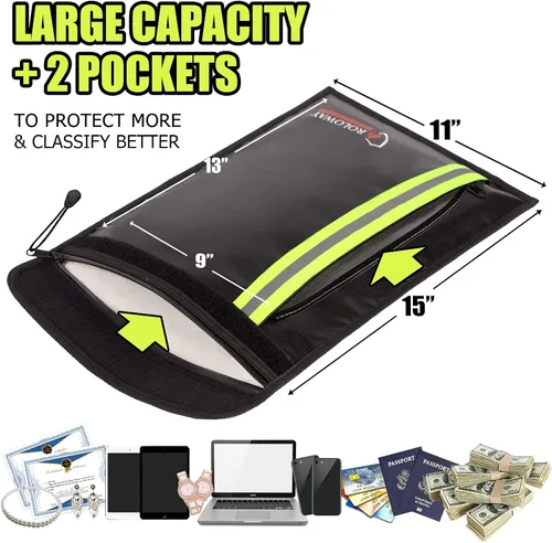 Miniatura 5 de ROLOWAY Bolsa de documentos ignífuga negra con 2 bolsillos y bolsa ignífuga grande (negro)