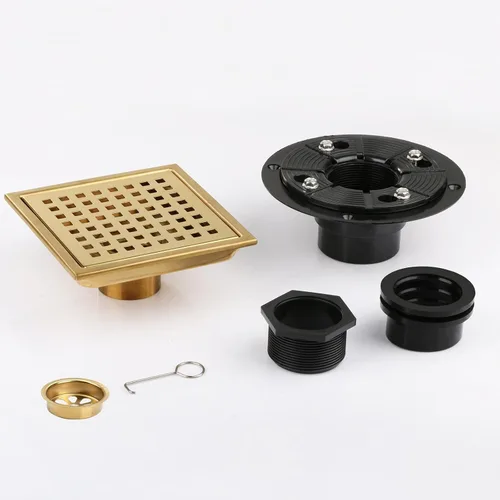 Miniatura 4 de Desagüe de ducha cuadrado, drenaje de ducha dorado de 6 pulgadas con brida y cubierta de rejilla extraíble, drenaje de piso de ducha dorado AISI 304