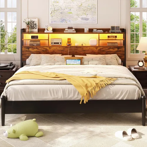 Miniatura 2 de Aheaplus Cabecero para Cama Tamaño Queen con Almacenamiento, Cabeceros con Luz LED, Tomas de Corriente, Puertos USB Cabecero Tamaño Queen, Cabecero