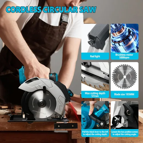 Miniatura 9 de Sierra circular inalámbrica compatible con batería Makita de 18 V, motor sin escobillas 5000 rpm, 850 W, sierra circular eléctrica de 7-1/4 pulgadas
