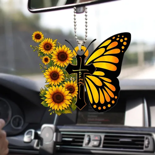 Miniatura 11 de Talataca Mariposa azul, orar por Dios Jesús CROS cristiano 2D espejo retrovisor plano coche accesorios de árbol de Navidad decoración colgante