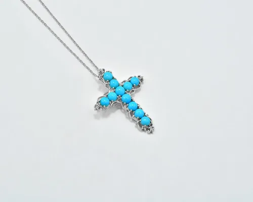Miniatura 2 de Natural 0.157 in redondo durmiente belleza turquesa piedra preciosa santa cruz colgante collar diciembre piedra natal turquesa joyería regalo