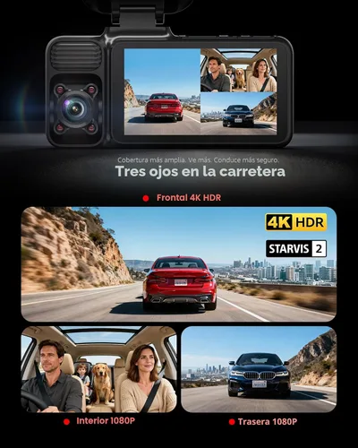 Miniatura 2 de REDTIGER F17 - Cámara de tablero de 4K, 3 canales, con GPS integrado y WiFi de 5GHz, con tarjeta de 64GB, 2160P+1080P+1080P frontal y trasera