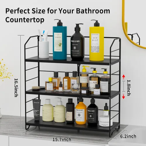 Miniatura 3 de BOIVSHI Organizador de encimera de baño, organizador de encimera de baño de 3 niveles, 8 niveles de altura ajustable, organizador de baño para Negro