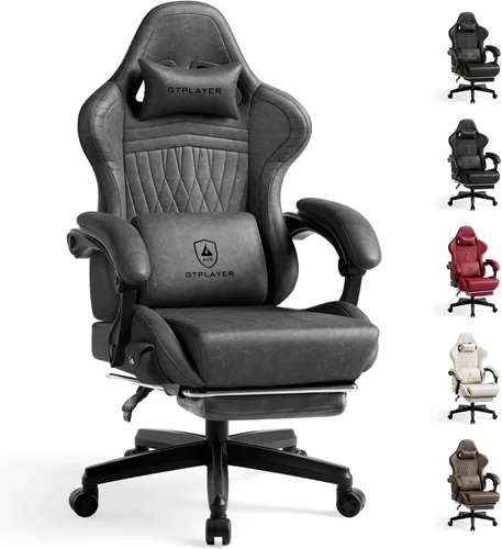 Miniatura 11 de GTPLAYER Silla de juegos para adultos, sillas ergonómicas de videojuegos con altavoces, reposapiés y reposabrazos de conexión, silla reclinable