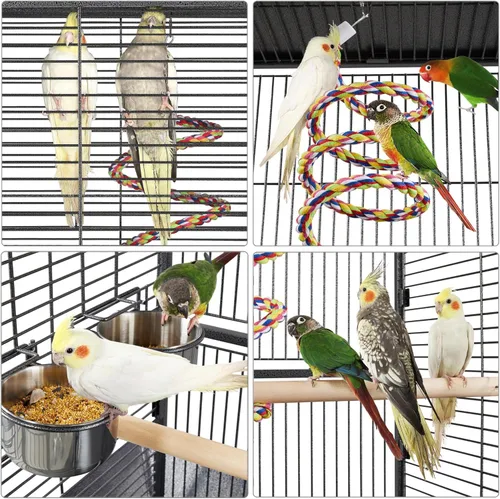 Miniatura 4 de Jaula para pájaros y accesorios de Yaheetech. Ideal para loros, cacatúas, periquitos., Negro