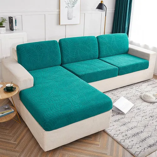 Miniatura 12 de Fundas de cojín elásticas para sofá, funda de cojín para asiento de sofá, diseño de hojas jacquard, protector de muebles para sofá seccional Beige