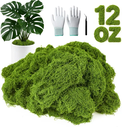 Miniatura 10 de MGLIFEUL Musgo artificial artificial de 1.125 libras para manualidades, plantas de interior con guantes antiadherentes y pinzas, musgo artificial