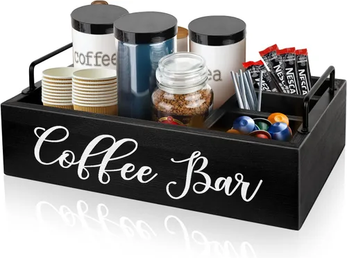 Miniatura 7 de MINCORD Organizador de estación de café, soporte de madera para barra de café, accesorios para encimera, cesta de almacenamiento de cápsulas Kcup