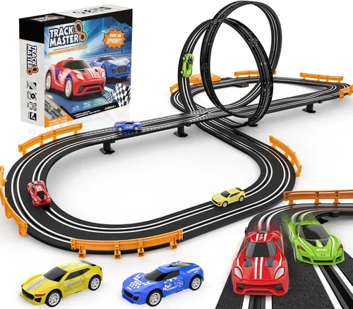 Juegos de pista de carreras de coches de ranura para niños, pista de carreras de coche con batería o eléctrico con 4 coches de ranura de alta