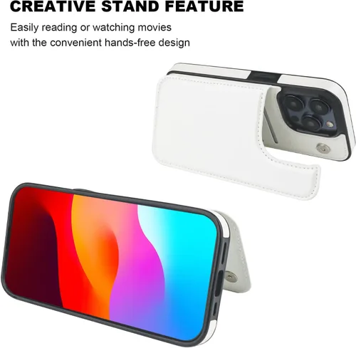 Miniatura 4 de ONETOP Funda tipo cartera compatible con iPhone 15 Pro con soporte para tarjetas, funda de piel sintética con ranuras para tarjetas, doble cierre