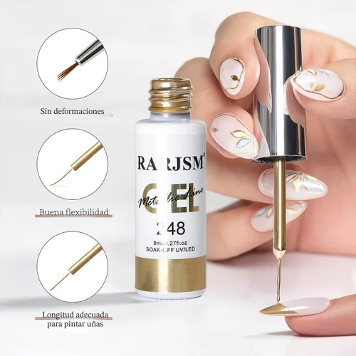 Miniatura 5 de RARJSM Esmalte de uñas en gel metálico para arte de uñas, 3D efecto espejo, gel de uñas con brillo metálico, 8 ml, pincel fino incorporado, pintura