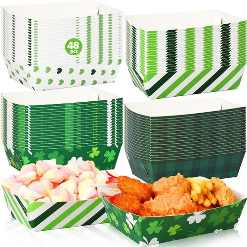 Miniatura 7 de Dunzoom 24 platos de papel para el día de San Patricio, bandejas para alimentos, cuenco de trébol verde, desechable, trébol irlandés, nacho, hot