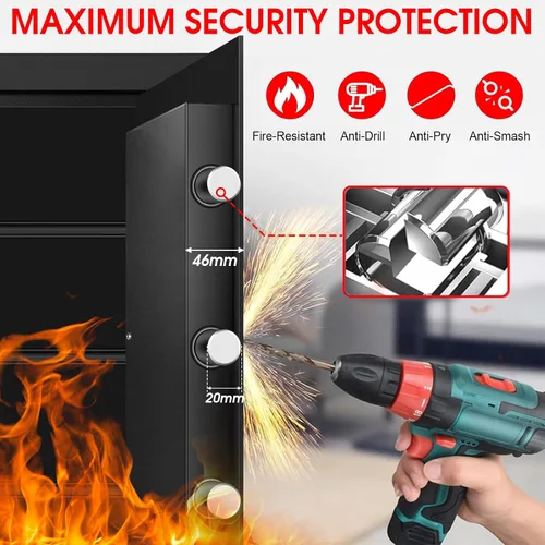 Miniatura 3 de 3.4 CUFT - Caja fuerte grande para el hogar, resistente al agua y al fuego, con llave de repuesto y teclado electrónico, caja fuerte para el suelo