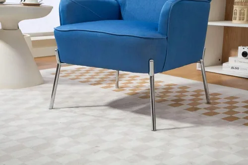 Miniatura 9 de Cómoda silla decorativa de terciopelo con patas de metal glamorosas para comedor, dormitorio, sala de estar, belleza (azul vaquero)