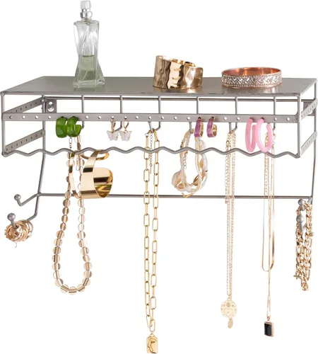 Miniatura 2 de Estante negro de 13.5 pulgadas para montaje en pared. Bastidor para guardar productos de joyería y accesorios Estante organizador para aretes