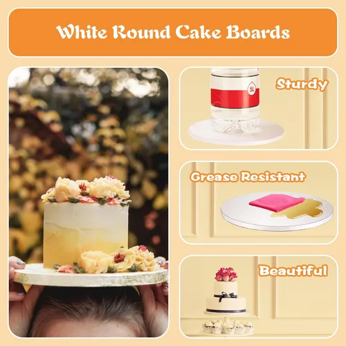 Miniatura 5 de Tambores para pastel de 35,6 cm con topper de banner para pastel - Blanco (1 paquete) Tablero para pastel redondo blanco de 1,3 cm de espesor