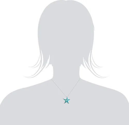 Miniatura 3 de Honolulu Jewelry Company Colgante de plata de ley con estrella de mar con ópalo azul simulado y cadena de caja de 18 pulgadas, Metal, Ópalo