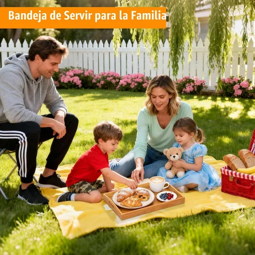 Miniatura 5 de JUPELI Bandeja redonda de bambú de 11.8 pulgadas con asas – Bandeja decorativa, bandeja de desayuno, bandeja de mesa de café, bandeja otomana, plato
