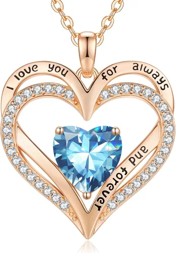 Miniatura 37 de CDE Collares de piedra natal para mujer, plata de ley 925, collar con colgante de corazón para siempre, Navidad, cumpleaños, aniversario, día de San