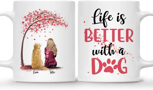 Miniatura 22 de Taza Personalizada de Gossby para Perros - La vida es mejor con perros (2 hombres - 2 perros) - Taza de perro personalizable para papás de perros