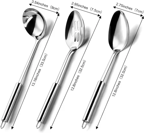 Miniatura 2 de Set de utensilios de servir Pleafind para fiestas, juego de 3 piezas de acero inoxidable plateado, incluye 1 cuchara para servir, 1 cuchara ranurada