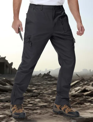 Miniatura 3 de CRYSULLY Pantalones cargo tácticos para hombre, pantalones de trabajo Ripstop con 9 bolsillos (sin cinturón)