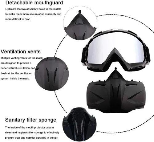 Miniatura 5 de SPOSUNE Gafas de motocross, máscara de paintball, máscara facial desmontable, gafas de seguridad para motocross para hombres y mujeres MT-003-Lente