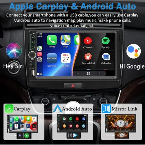 Miniatura 2 de Estéreo de coche de doble DIN con cámara de tablero, compatible con Apple Carplay, Android Auto, receptor de radio de coche con pantalla táctil de 7
