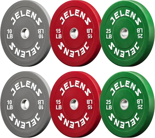 Miniatura 12 de Juego de Placas de Peso para Barra Olímpica JELENS, Juego de Pesos de Goma de 2 Pulgadas Negro/Colorido para Entrenamiento de Fuerza y Levantamiento